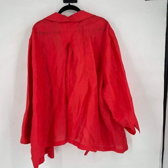 Catherines Maggie Barnes Women's Linen Blend Open Front Jacket Red Pink Size 5X - Picture 4 of 10